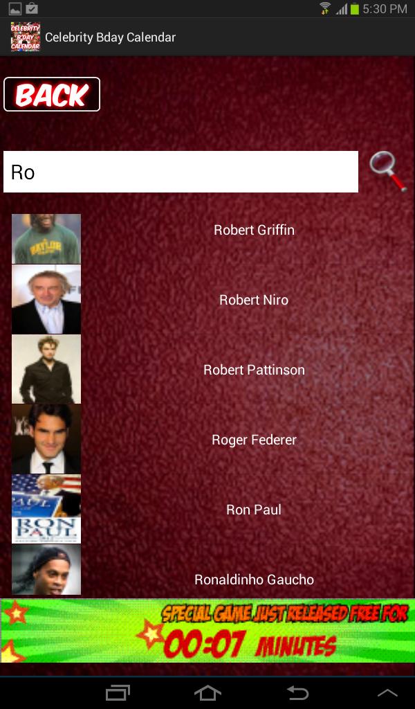 Celebrity Birthday Calendar