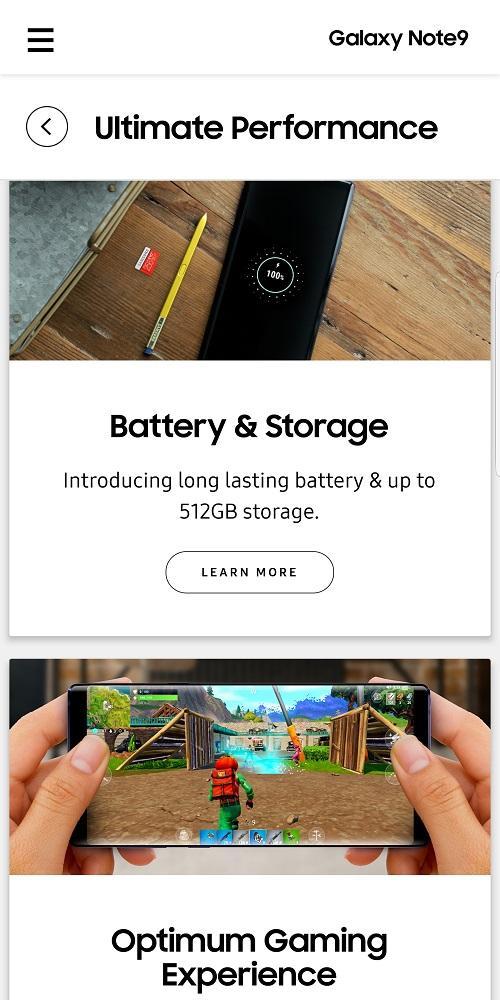 Experience app for Galaxy Note9